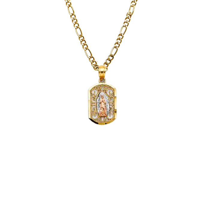 14k Virgin Mary Oval Filigrano Pendant with Solid Chain - LE-2820