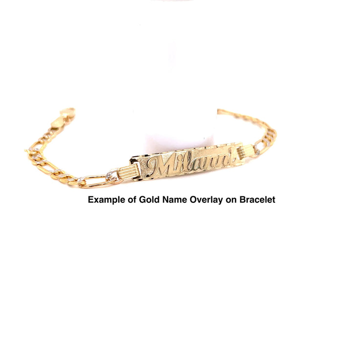 14k Kids Gold ID Bracelet with Gold Name Overlay and Cross - MyBabyGold