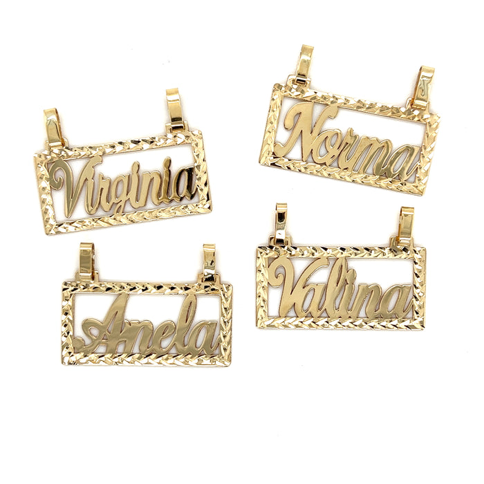 14k Diamond Cut Edge Cursive Nameplate Cutout with TriGold Valentino Necklace