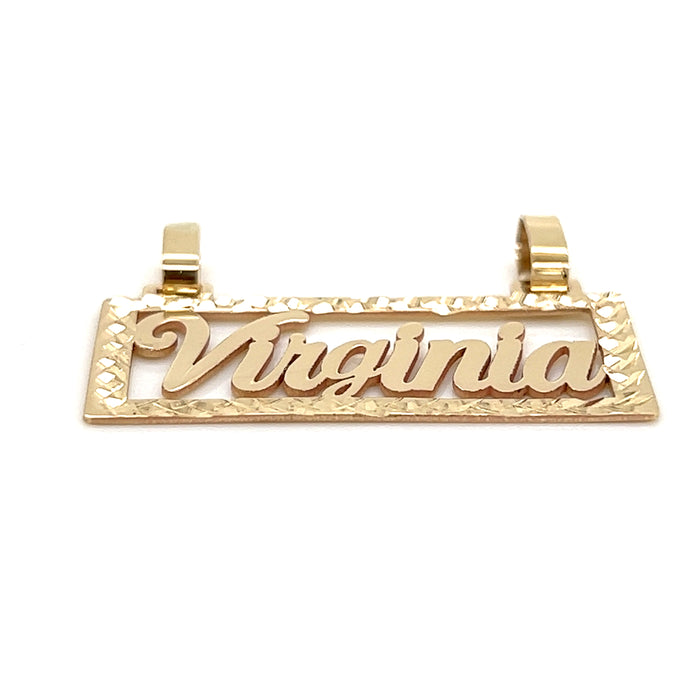 14k Diamond Cut Edge Cursive Nameplate Cutout with Solid Figaro Necklace