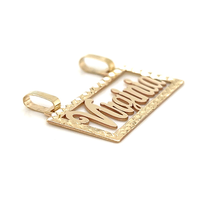 14k Diamond Cut Edge Cursive Nameplate Cutout with Solid Figaro Necklace