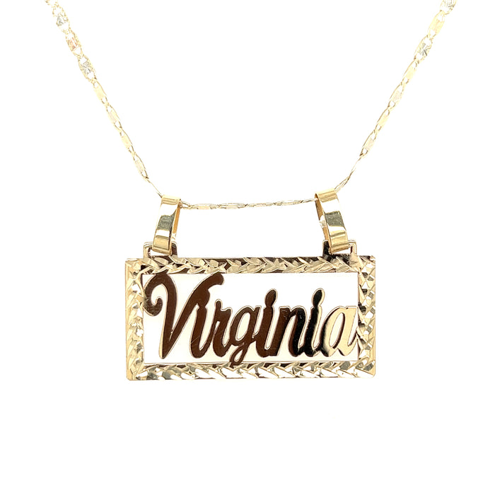 14k Diamond Cut Edge Cursive Nameplate Cutout with TriGold Valentino Necklace