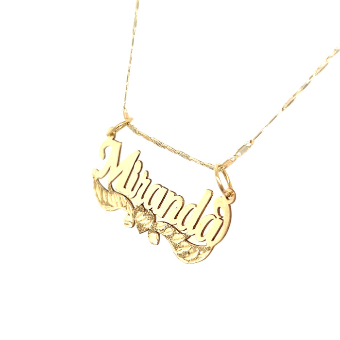 14k Gold Cursive Name with Diamond Cut Heart Ribbons and TriColor Valentino Necklace