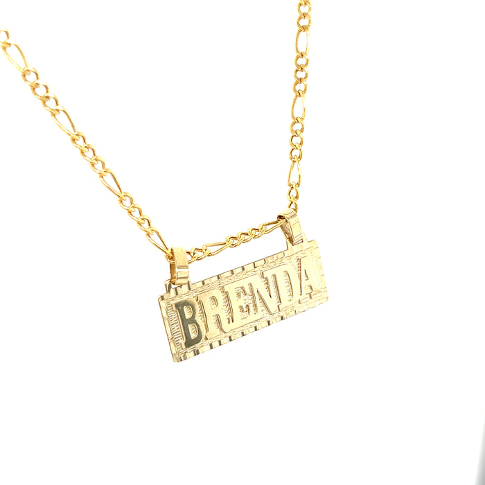 14k Block Letter Gold Name Plate with Solid Figaro Necklace