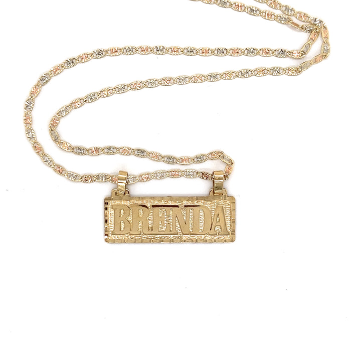 14k Block Letter Gold Name Plate with Solid Valentino Necklace