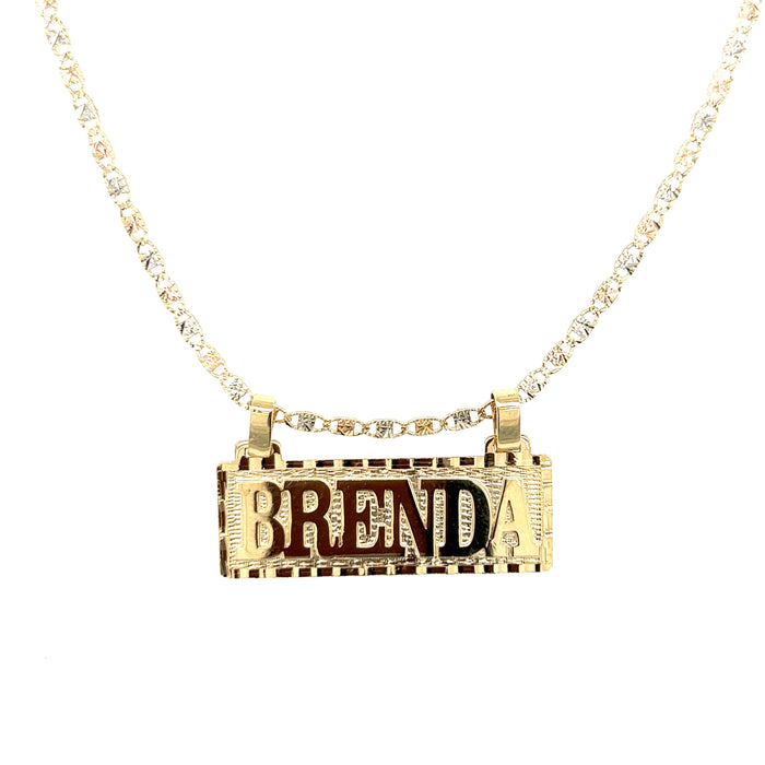 14k Block Letter Gold Name Plate with Solid Valentino Necklace