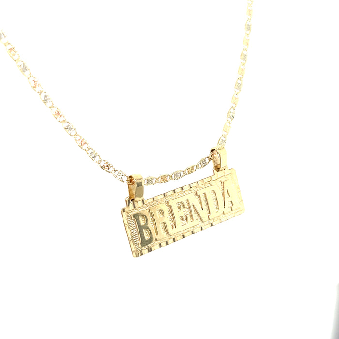 14k Block Letter Gold Name Plate with Solid Valentino Necklace