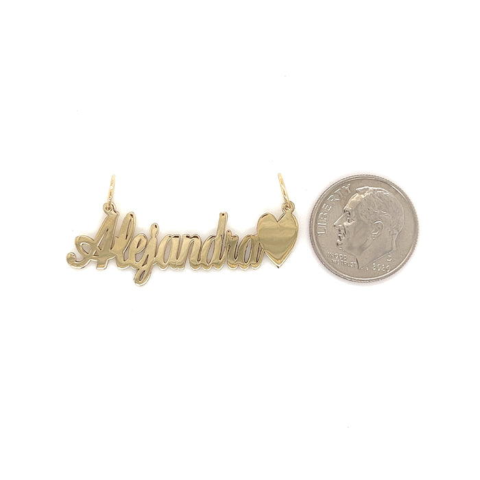 14k Cursive Gold Name with Side Heart and Solid Figaro Necklace