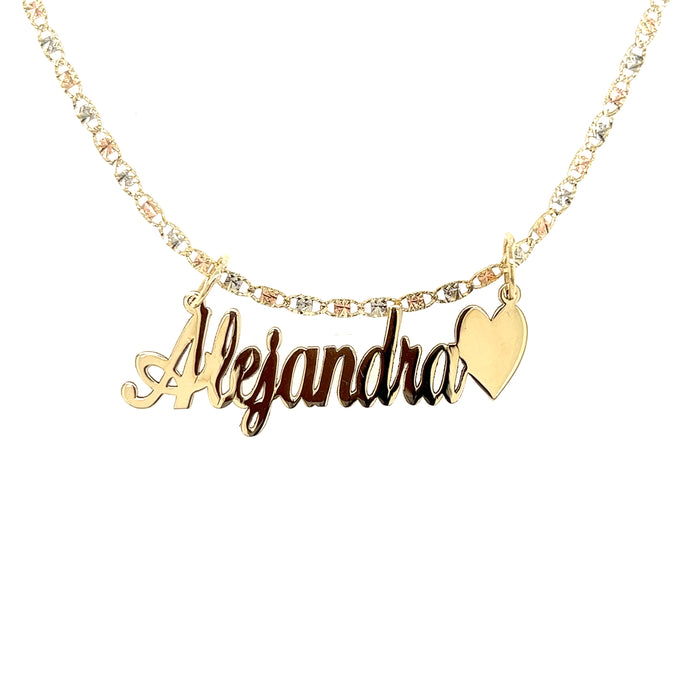 14k Cursive Gold Name with Side Heart and Solid Valentino Necklace