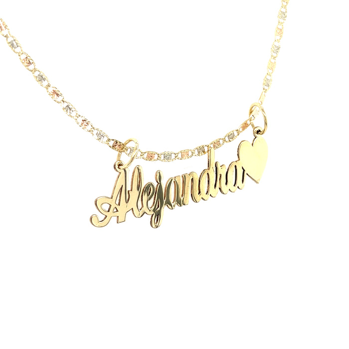 14k Cursive Gold Name with Side Heart and Solid Valentino Necklace