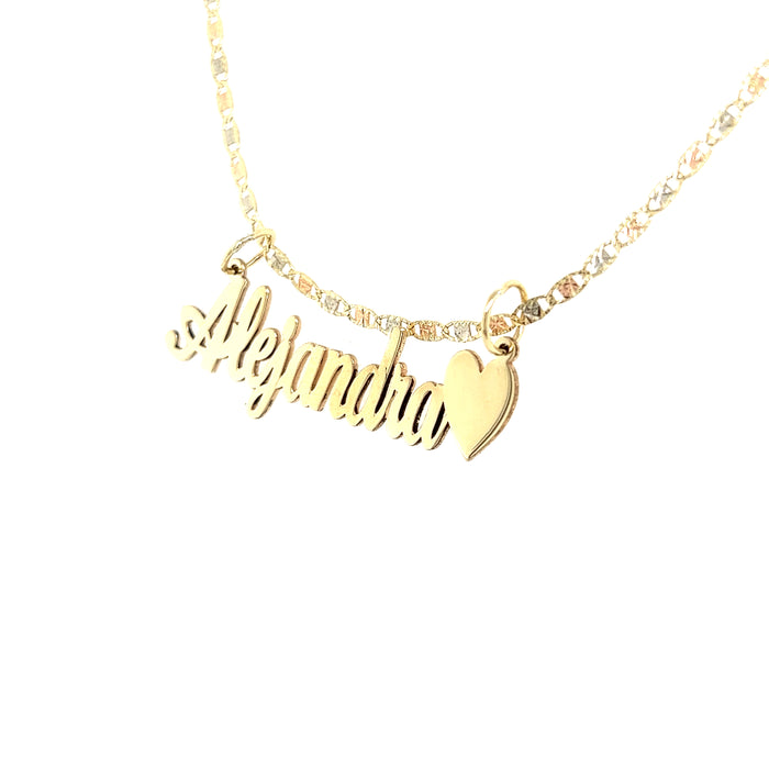 14k Cursive Gold Name with Side Heart and Solid Valentino Necklace