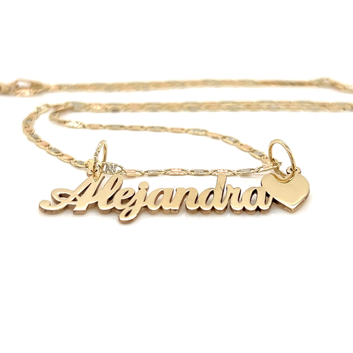 14k Cursive Gold Name with Side Heart and Solid Valentino Necklace