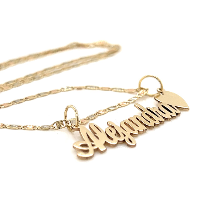 14k Cursive Gold Name with Side Heart and Solid Valentino Necklace