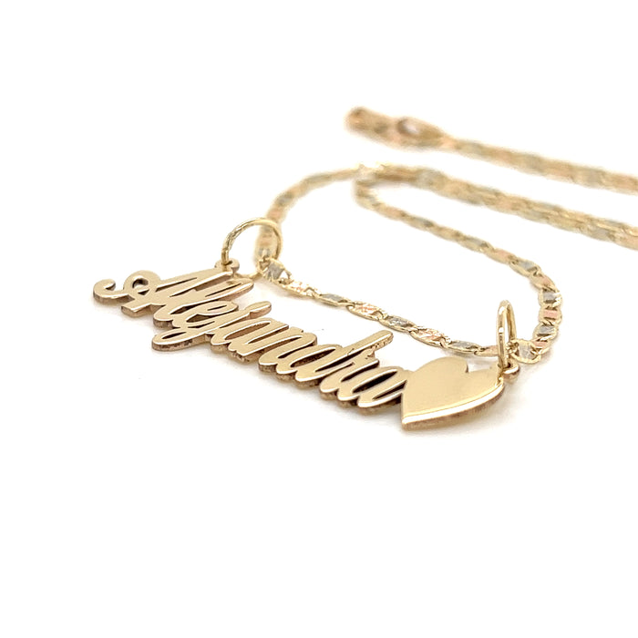 14k Cursive Gold Name with Side Heart and Solid Valentino Necklace