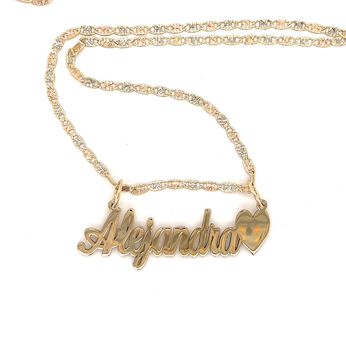 14k Cursive Gold Name with Side Heart and Solid Valentino Necklace