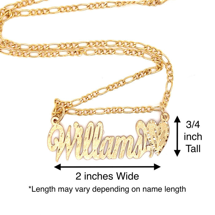 14k Cursive Gold Name with Matte Diamond Cut Finish and Solid Figaro Necklace