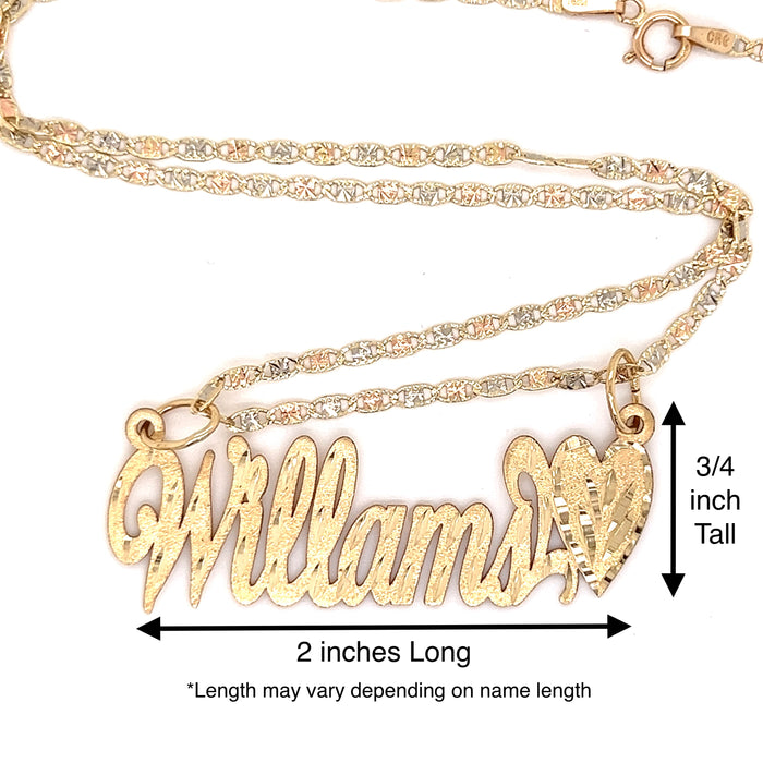 14k Cursive Gold Name with Matte Diamond Cut Finish and Solid Valentino Necklace