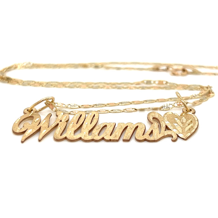 14k Cursive Gold Name with Matte Diamond Cut Finish and Solid Valentino Necklace