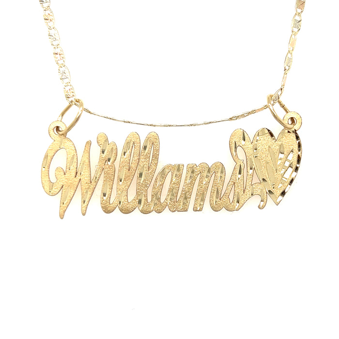 14k Cursive Gold Name with Matte Diamond Cut Finish and Solid Valentino Necklace