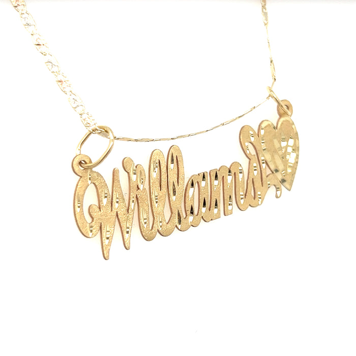 14k Cursive Gold Name with Matte Diamond Cut Finish and Solid Valentino Necklace