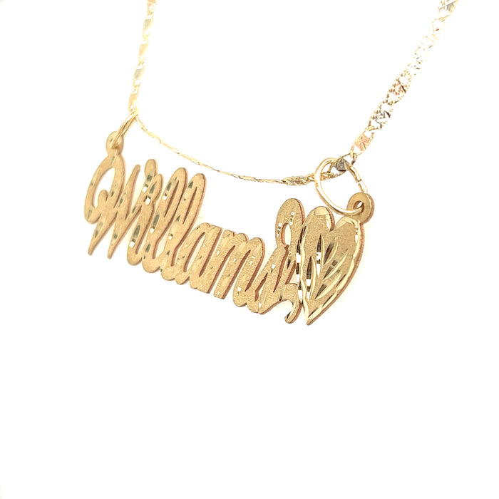 14k Cursive Gold Name with Matte Diamond Cut Finish and Solid Valentino Necklace