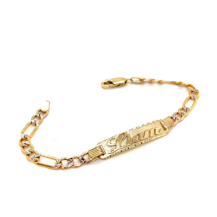 14k Kids Gold ID Bracelet with Gold Name Overlay and Wide Figaro Pavé Links - MyBabyGold