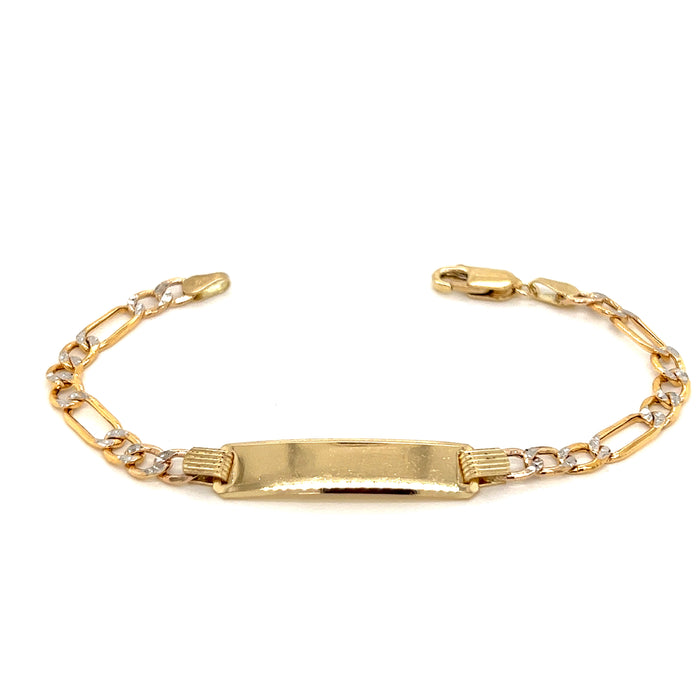 14k Kids Gold ID Bracelet with Gold Name Overlay and Wide Figaro Pavé Links - MyBabyGold