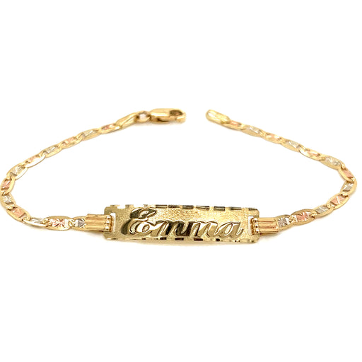 14k Kids Gold ID Bracelet with Gold Name Overlay and Valentino Links - MyBabyGold