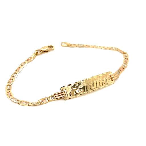 14k Kids Gold ID Bracelet with Gold Name Overlay and Valentino Links - MyBabyGold