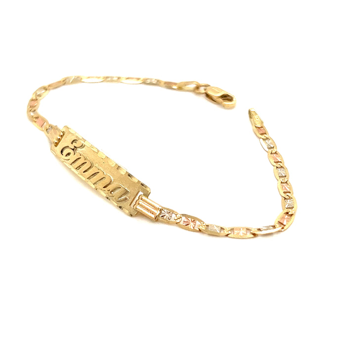 14k Kids Gold ID Bracelet with Gold Name Overlay and Valentino Links - MyBabyGold