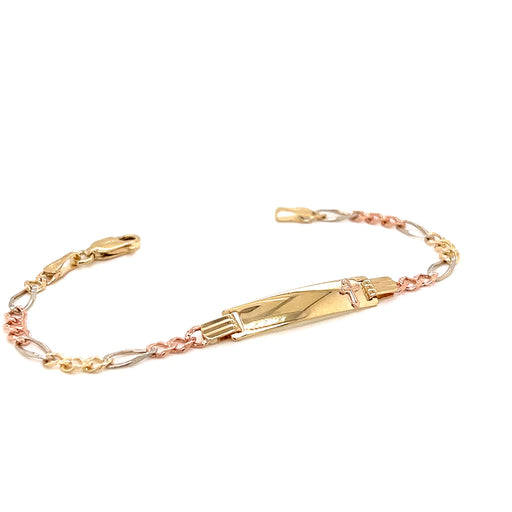 14k Kids Gold ID Bracelet with Gold Name Overlay and Cross - MyBabyGold