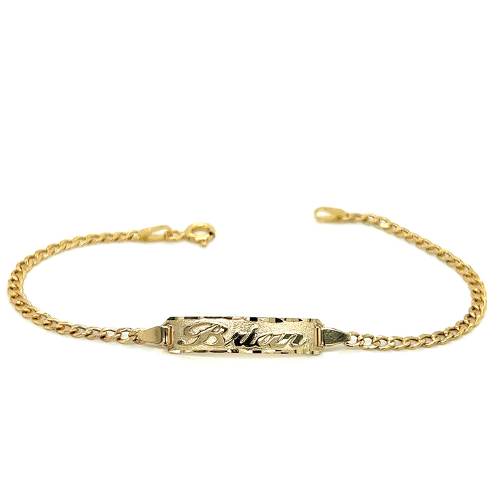 14k Kids Gold ID Bracelet with Gold Name Overlay and Cuban Link Bracelet