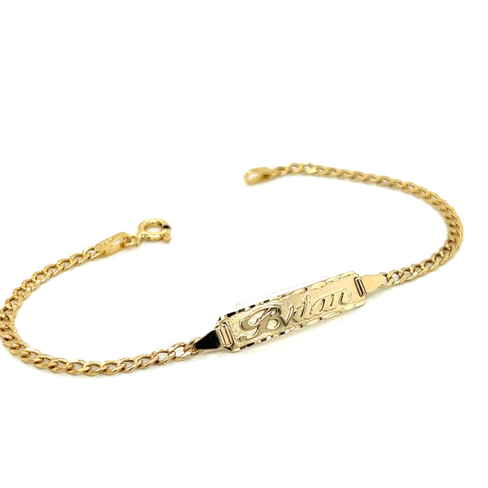 14k Kids Gold ID Bracelet with Gold Name Overlay and Cuban Link Bracelet