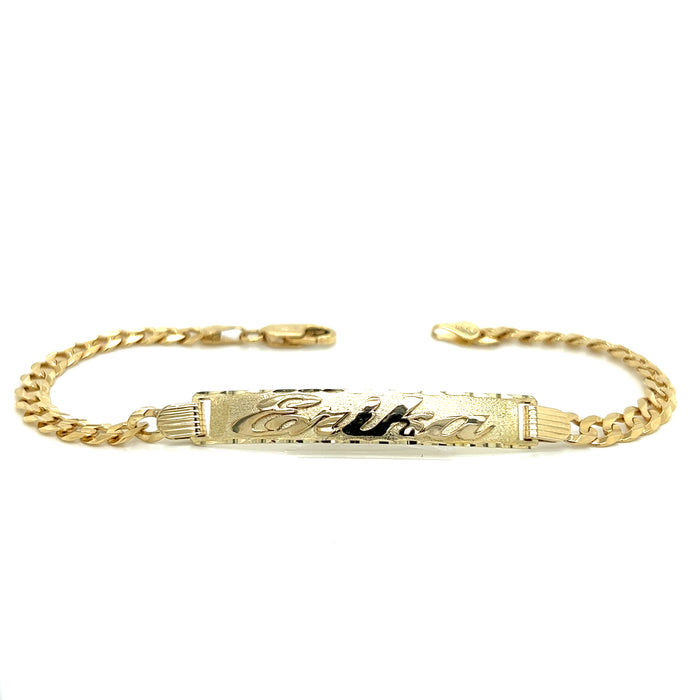 14k Yellow Gold Women's Cuban Link ID Bracelet with Gold Name Overlay