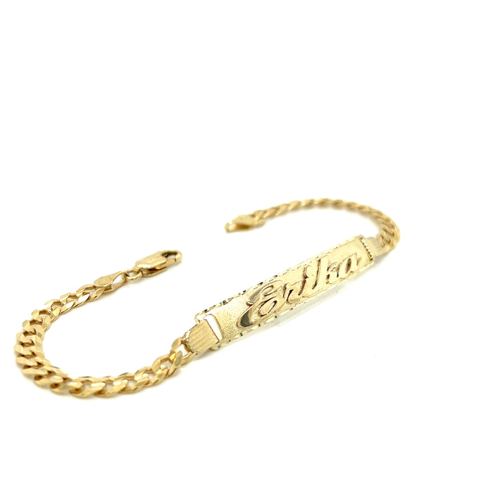 14k Yellow Gold Women's Cuban Link ID Bracelet with Gold Name Overlay