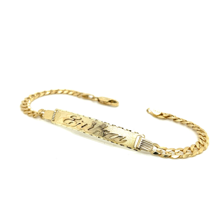 14k Yellow Gold Women's Cuban Link ID Bracelet with Gold Name Overlay