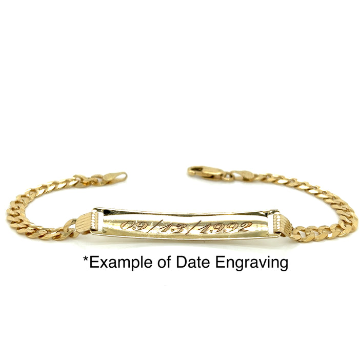 14k Gold Mens Light Solid Cuban Nugget Link ID Bracelet with Gold Name Overlay