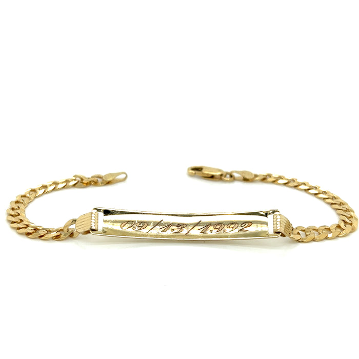 14k Gold Mens Solid 5mm Cuban Link ID Bracelet with Gold Name Overlay