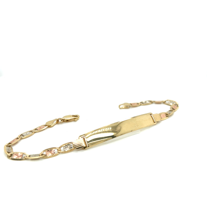 14k Yellow Gold Women's Wide Valentino Link ID Bracelet with Gold Name Overlay