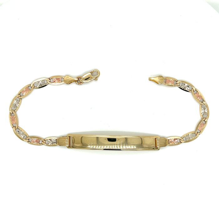 14k Yellow Gold Women's Wide Valentino Link ID Bracelet with Gold Name Overlay