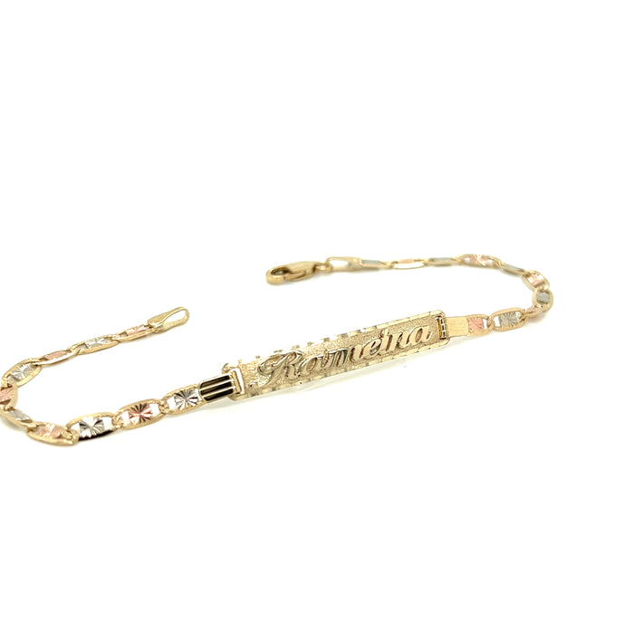 14k Yellow Gold Women's Valentino Link ID Bracelet with Gold Name Overlay