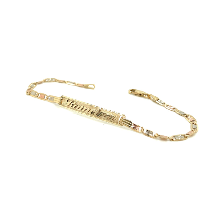 14k Yellow Gold Women's Valentino Link ID Bracelet with Gold Name Overlay