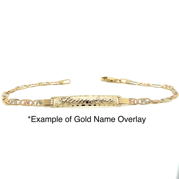 14k Yellow Gold Women's Wide Valentino Link ID Bracelet with Gold Name Overlay