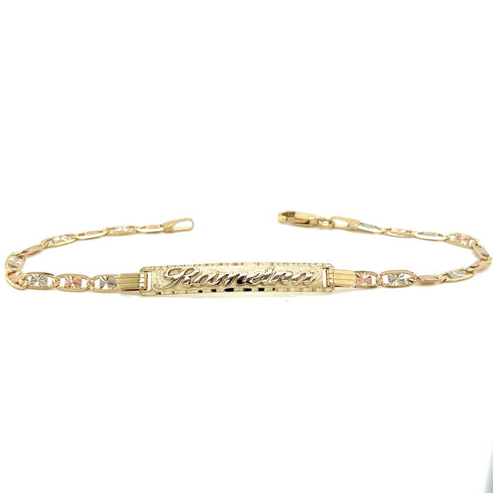 14k Yellow Gold Women's Valentino Link ID Bracelet with Gold Name Overlay