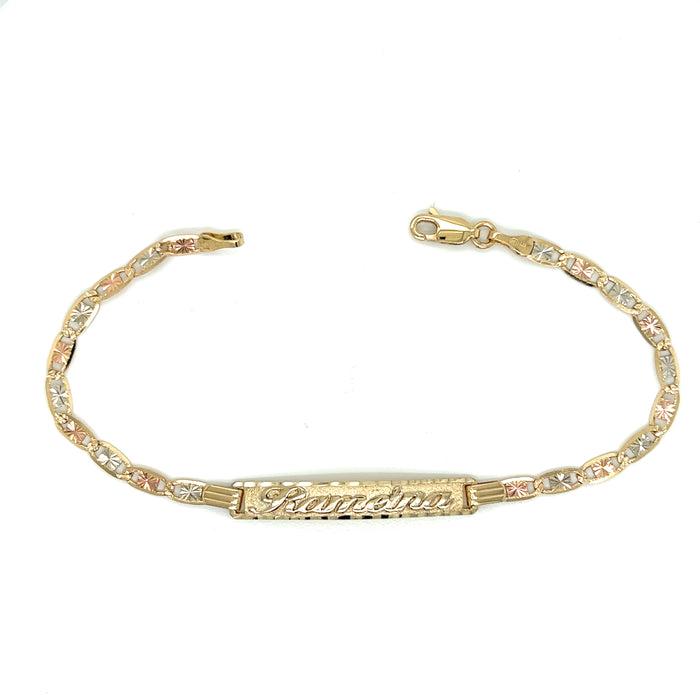 14k Yellow Gold Women's Valentino Link ID Bracelet with Gold Name Overlay