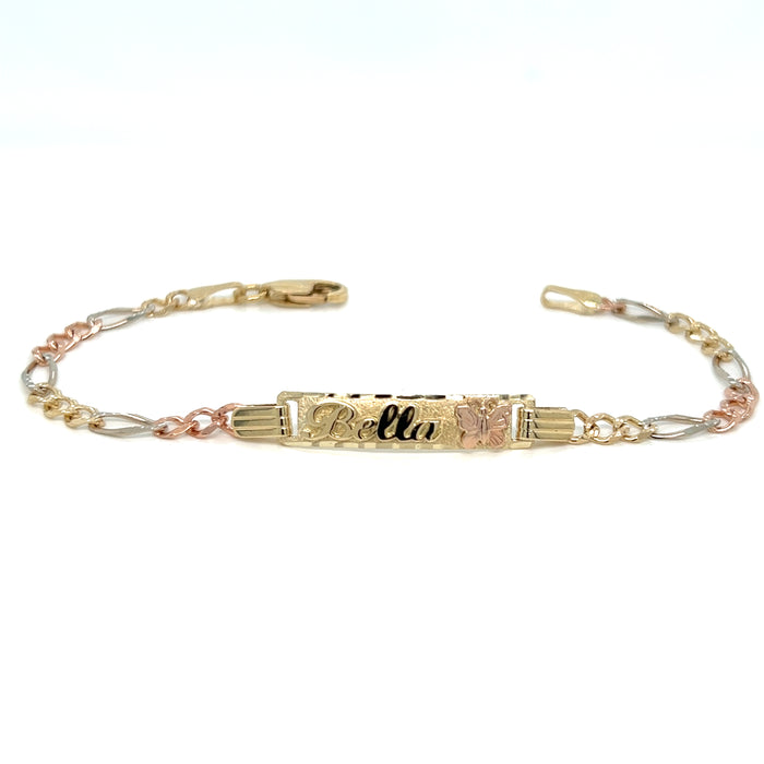 14k Kids Gold ID Bracelet with Gold Name Overlay and Butterfly