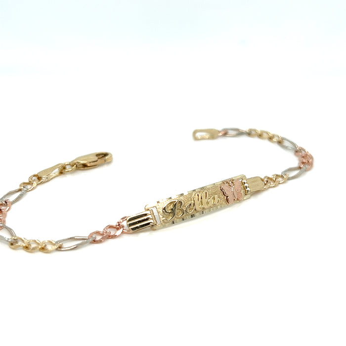 14k Kids Gold ID Bracelet with Gold Name Overlay and Butterfly