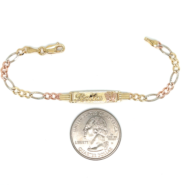 14k Kids Gold ID Bracelet with Gold Name Overlay and Butterfly