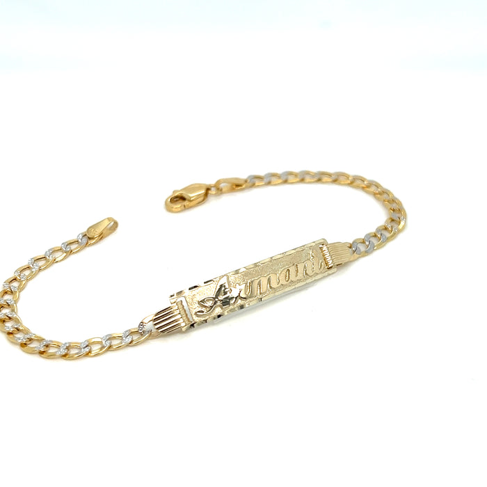 14k Kids Cuban Pavé Link Gold ID Bracelet with Gold Name Overlay