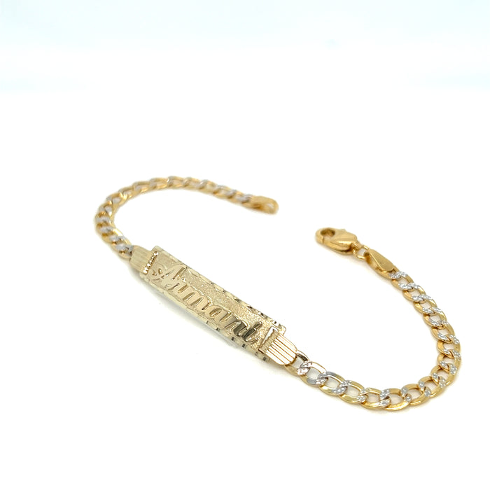 14k Kids Cuban Pavé Link Gold ID Bracelet with Gold Name Overlay